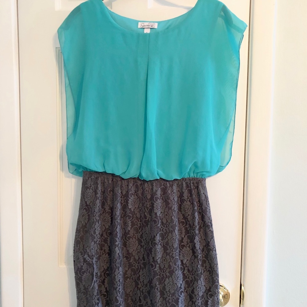 Teal and grey bodycon dress